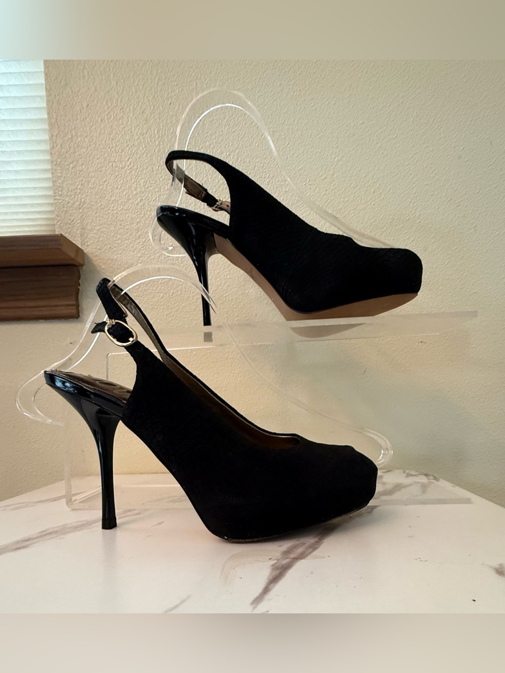 Sam Edelman Black Evelyn Slingback Peep Toe Pump,  GUC, Size 5-1/2